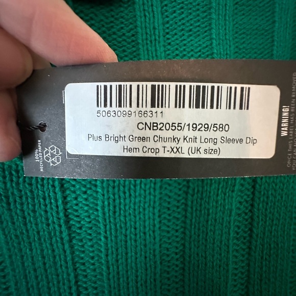 PrettyLittleThing Green Ribbed Long Sleeve Hem Crop, size XXL - Picture 3 of 4